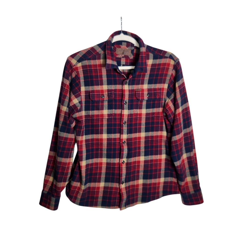 Orvis Classic Collection Mens XL Red Plaid Flannel Button Down Shirt Cotton